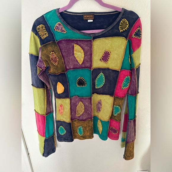 Anthropologie Colorful Patchwork Long Sleeve Top - Picture 2 of 10